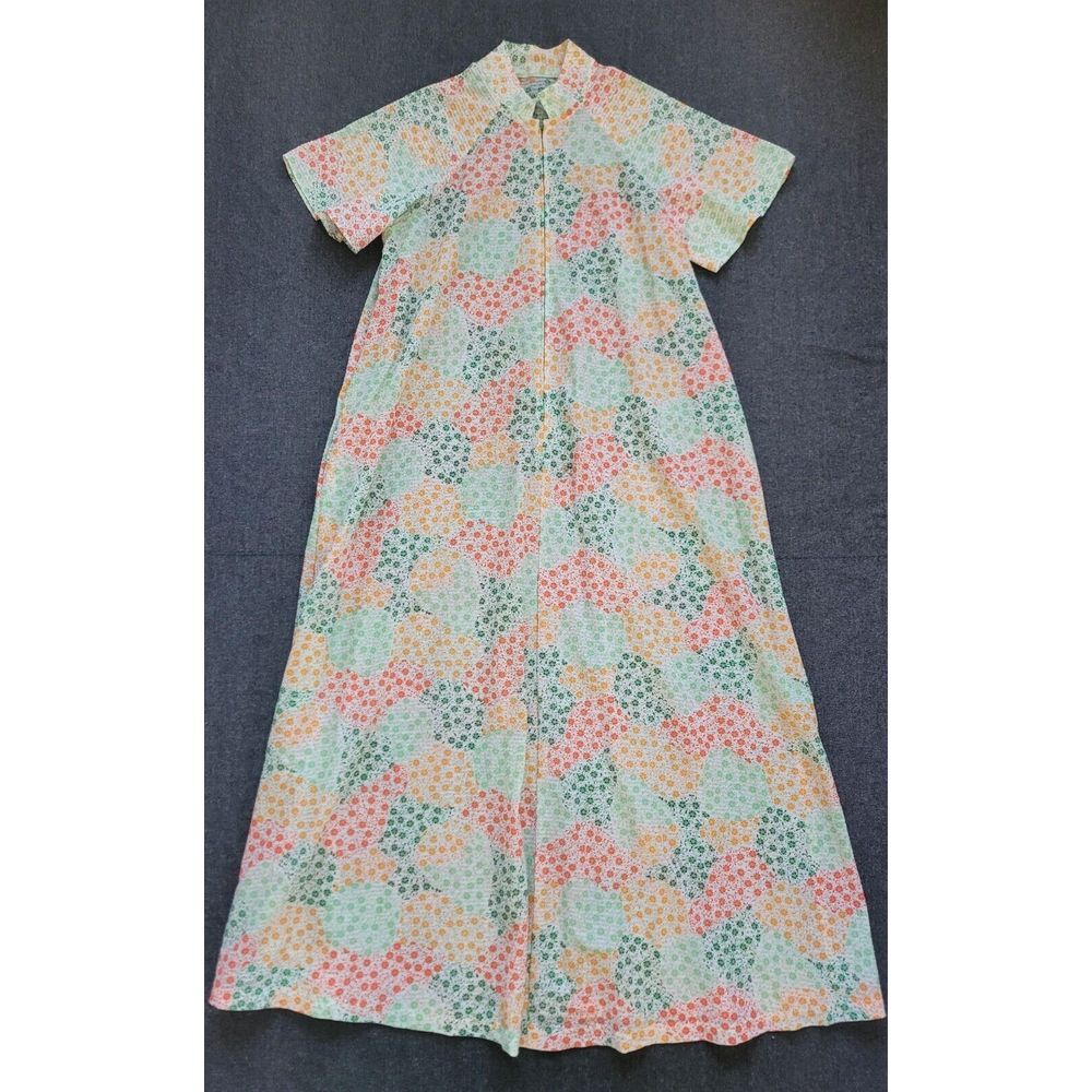 Vintage 60s 70s Mod Multicolor Maxi Dress Floral Lace Tie Waist Zip House M - Picture 2 of 15